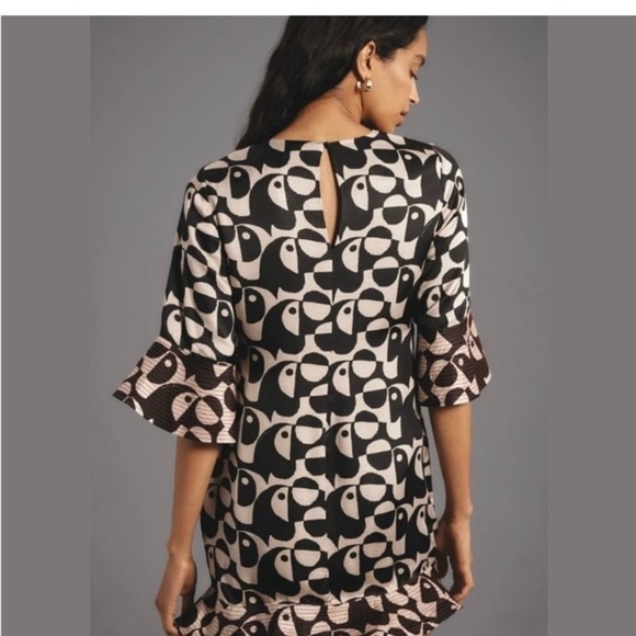 Farm Rio Black and White Patterned Dress with Ruffle Sleeves L - Picture 3 of 3